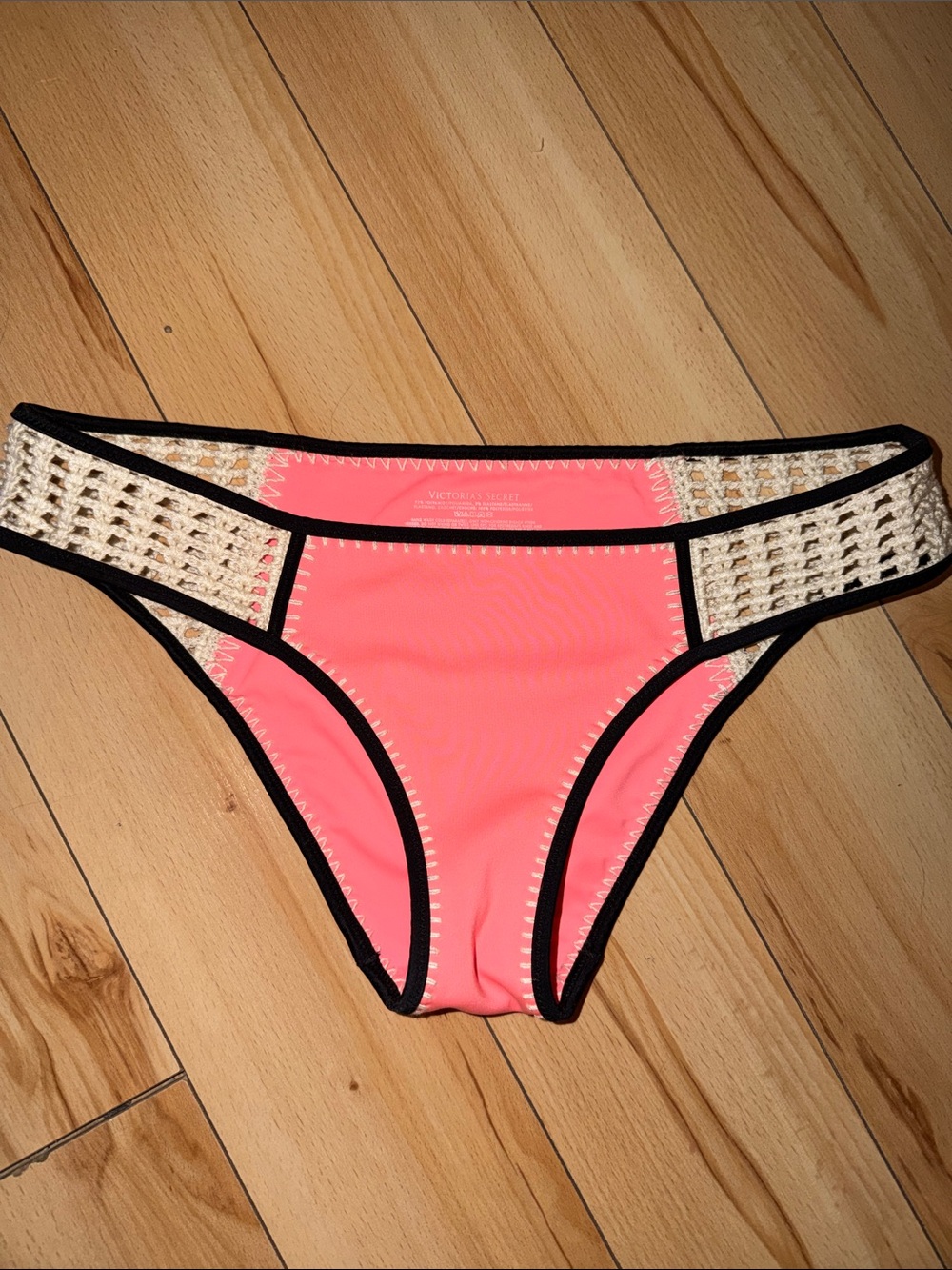 Victoria's Secret Coral Pink Bikini Bottom with Crochet Sides